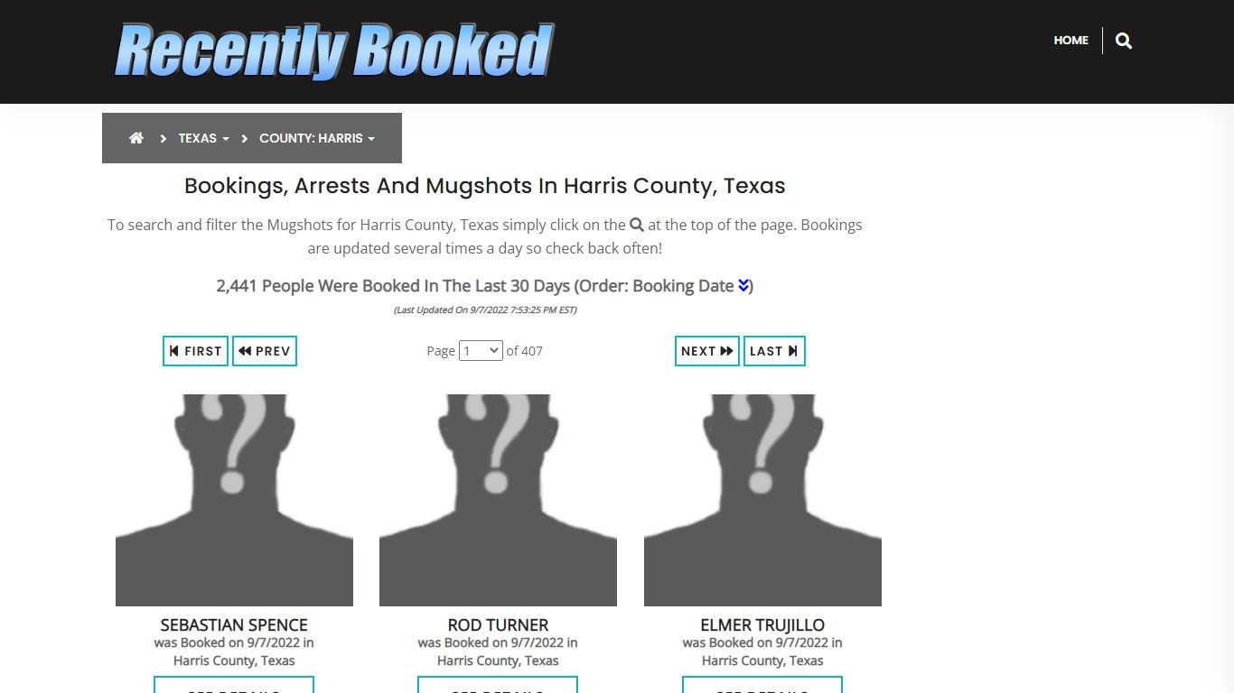 Recent bookings, Arrests, Mugshots in Harris County, Texas