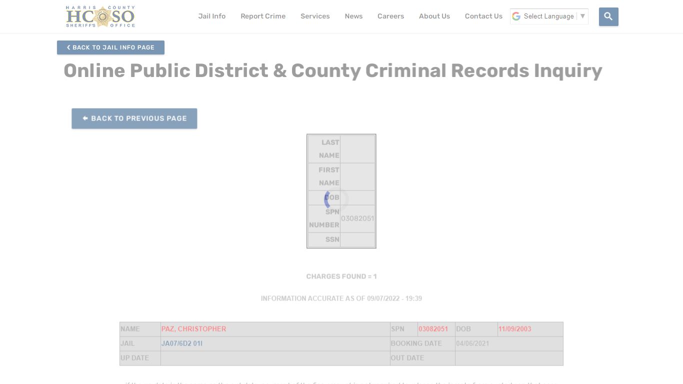 Online Public District & County Criminal Records Inquiry—Harris County ...