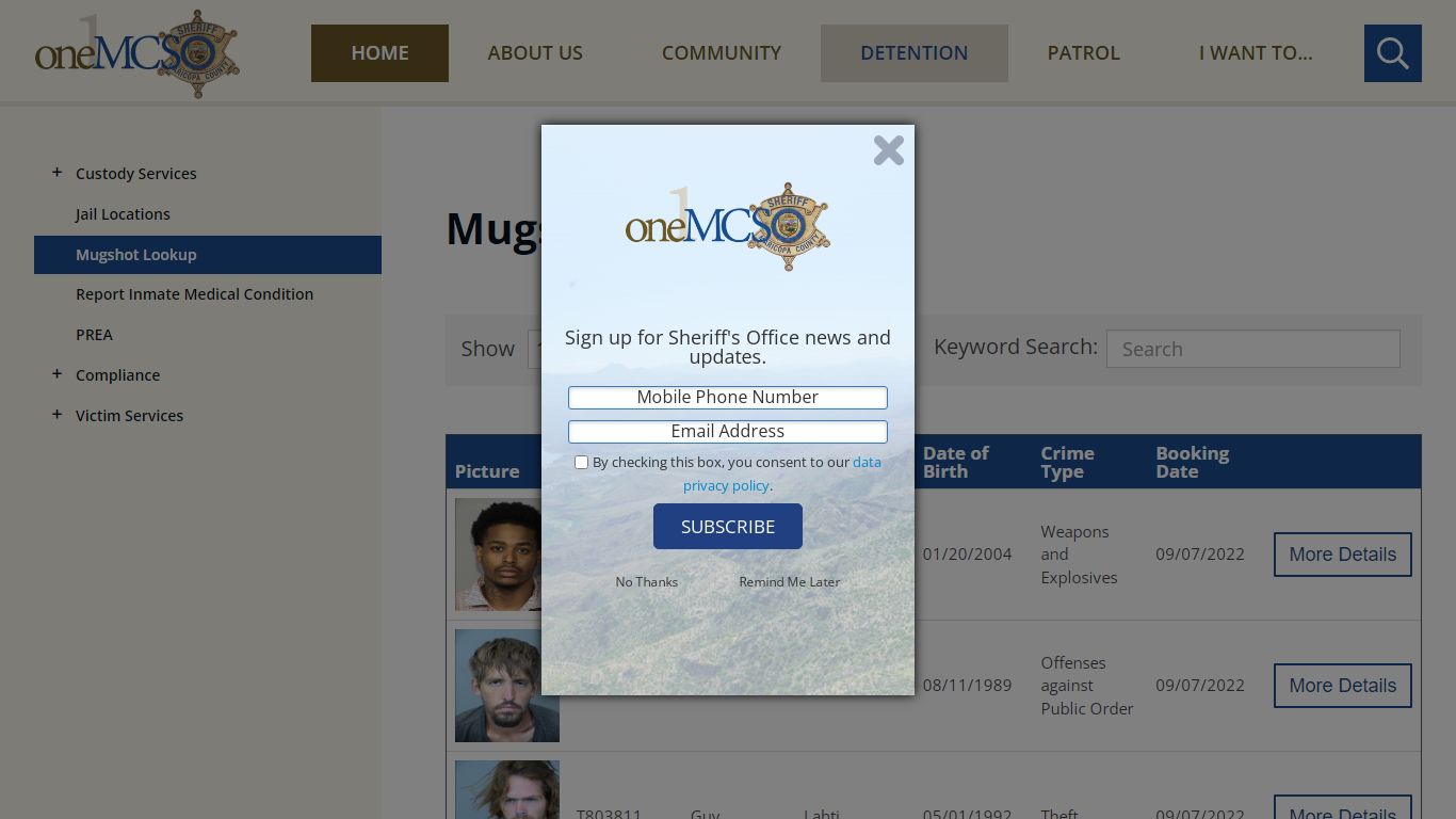 Mugshot Lookup | Maricopa County Sheriff's Office